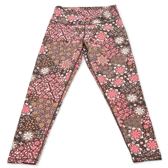 Aerie Women's Leggings with Pink and Brown Geometric Pattern Size L EUC - Picture 2 of 16